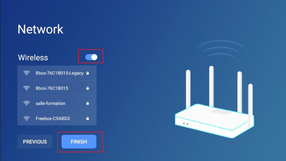 Désactivation du Wi-Fi sur l’écran Network