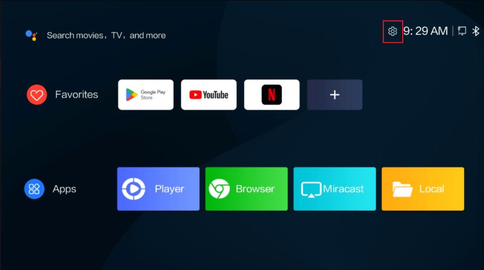 Écran principal Android et icône engrenage