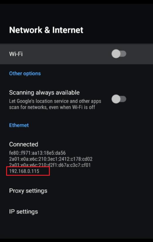 Adresse IP affichée dans la section Ethernet