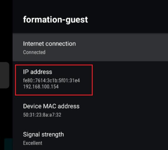 Adresse IP affichée dans les informations du réseau Wi-Fi