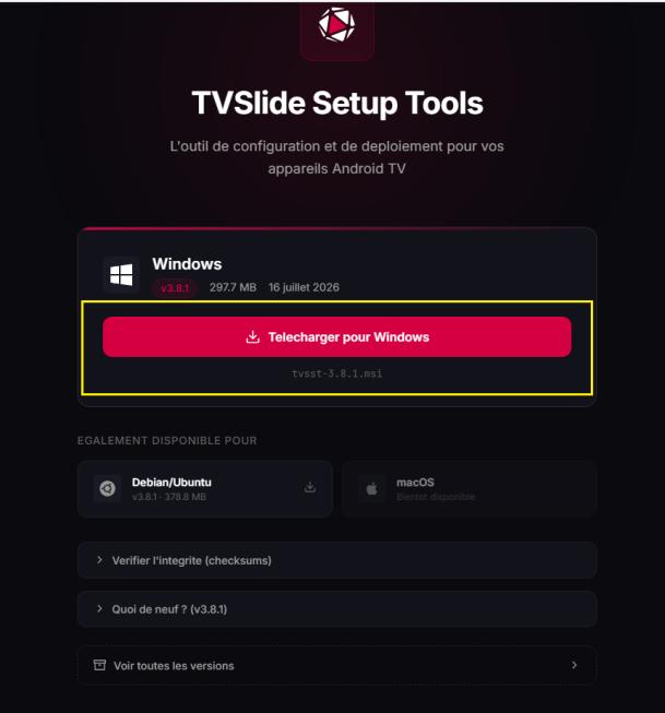 Page de téléchargement de TVSlide Setup Tools