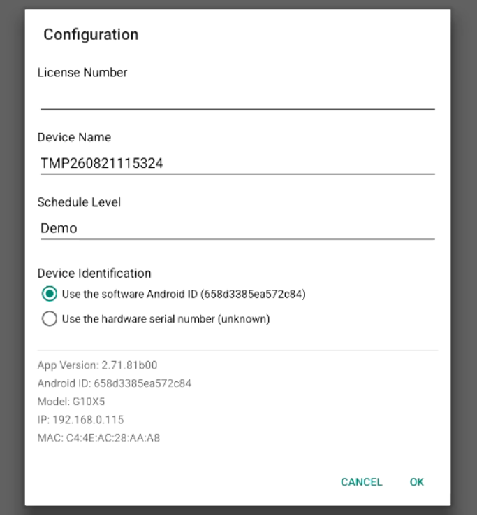 Écran d’enregistrement de la licence sur le Player