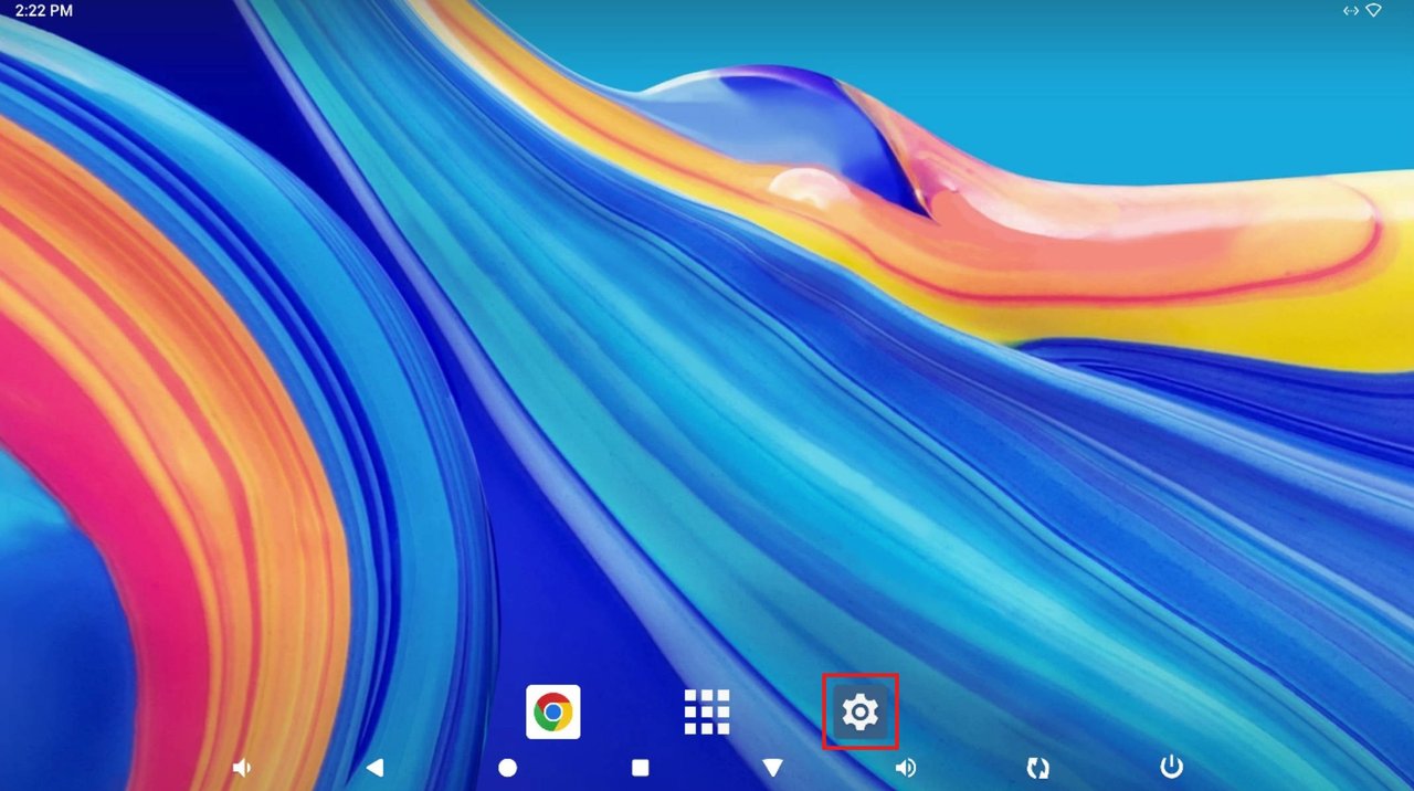 Écran d’accueil Android du Player QR1, icône engrenage des paramètres