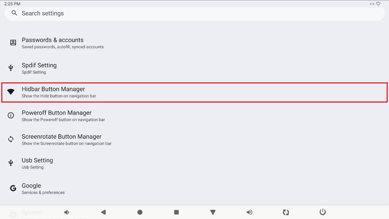Paramètre Hidbar Button Manager