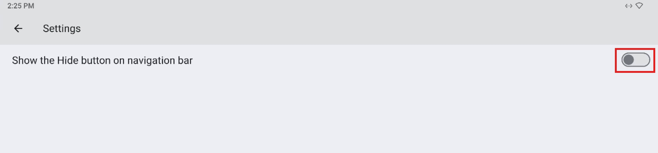 Option Show the Hide button on navigation bar désactivée