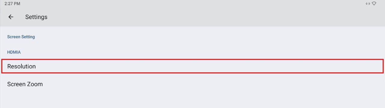 Entrée Resolution des réglages HDMI