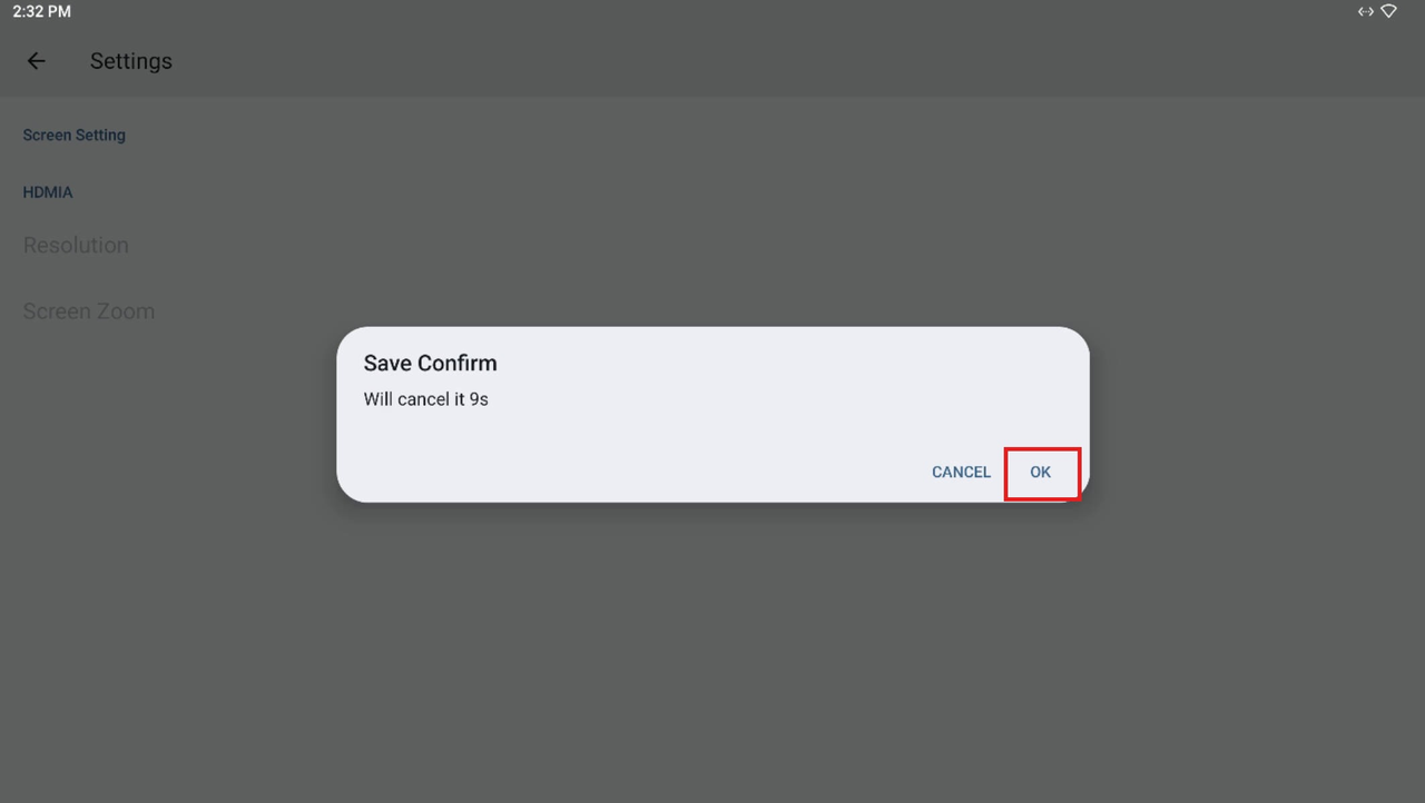 Fenêtre Save Confirm, bouton OK