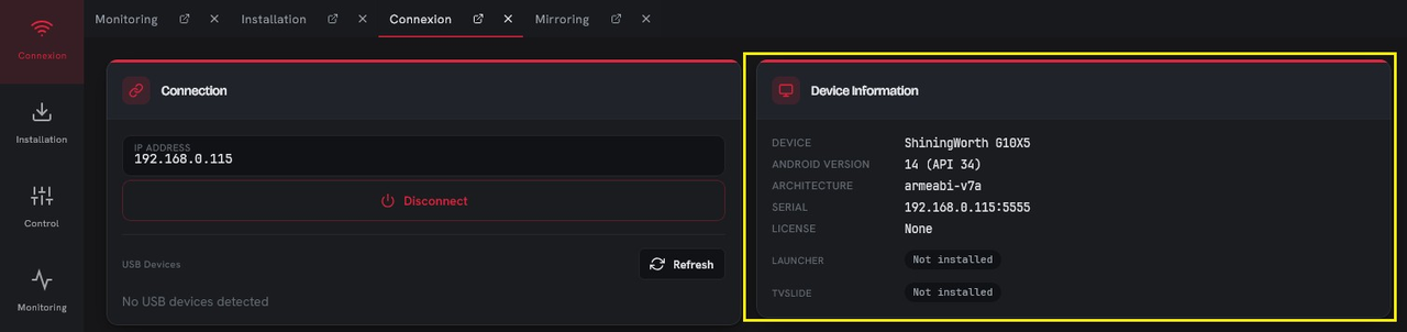 Informations du périphérique connecté