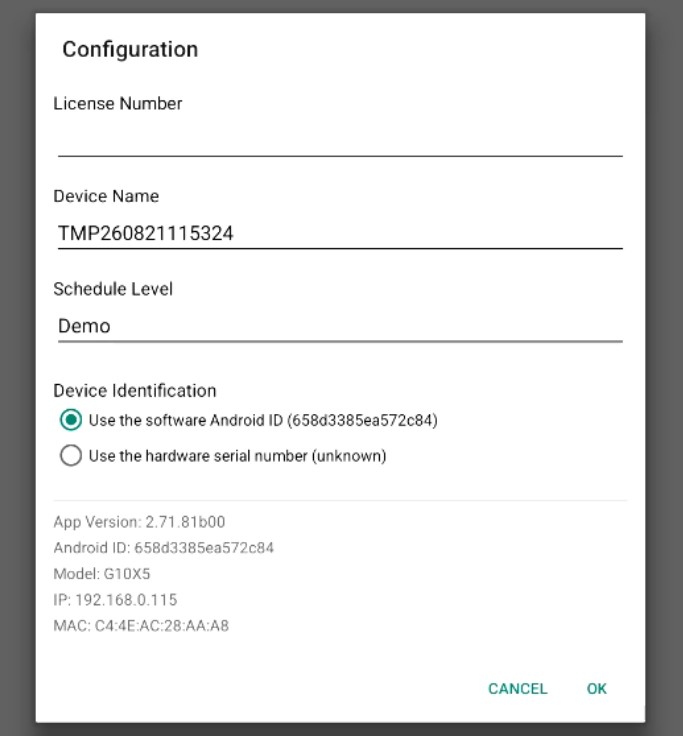 Écran d’enregistrement de la licence