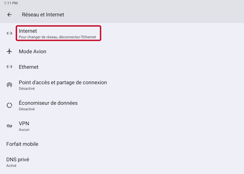Message Pour changer de réseau, déconnectez l’Ethernet