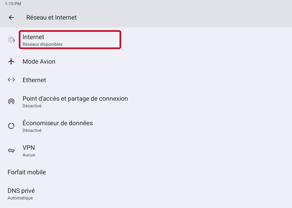 Ligne Internet affichant Réseaux disponibles